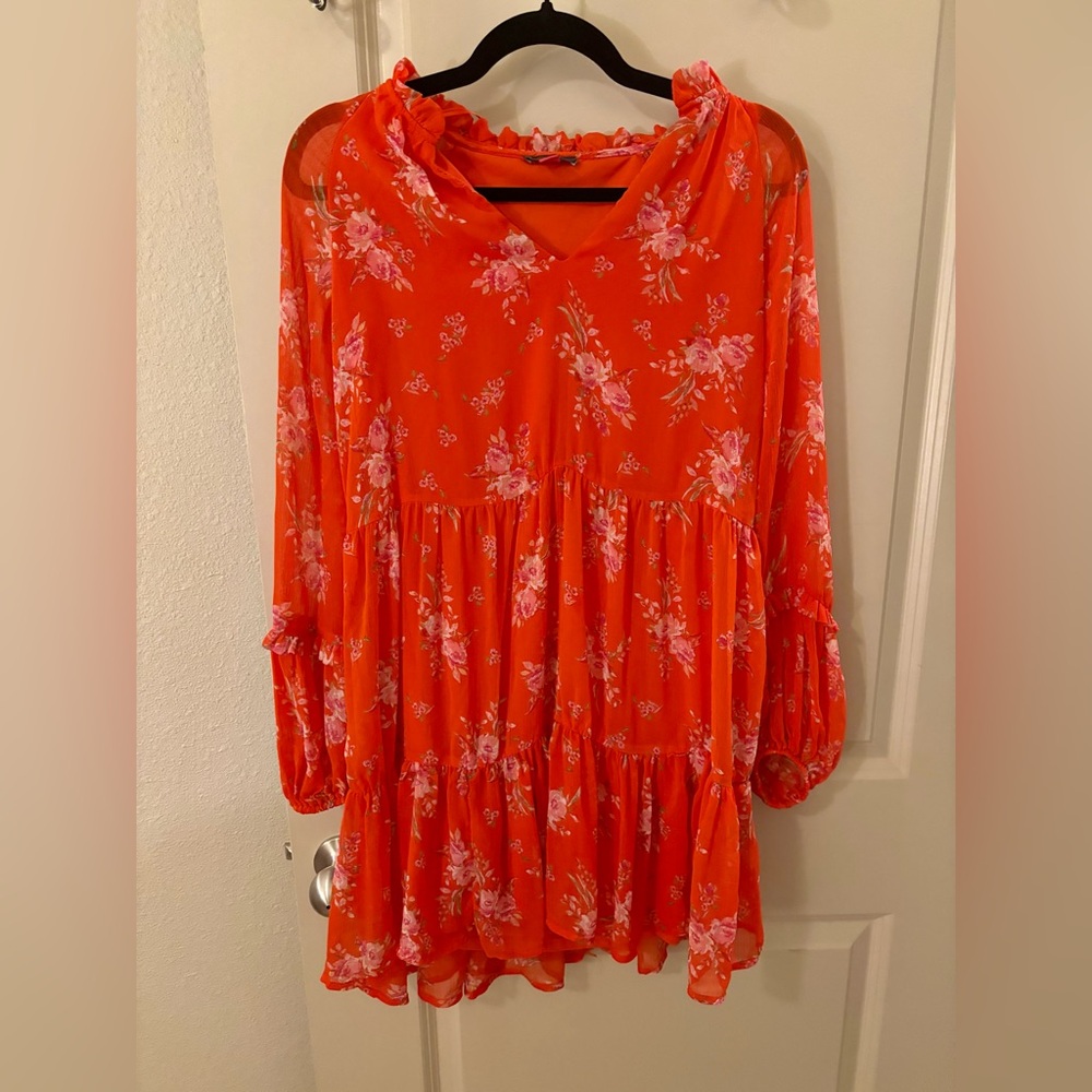 Vince Camuto Floral Tiered V‑Neck Women's Dress in Orange - Summer, Spring - Picture 2 of 6